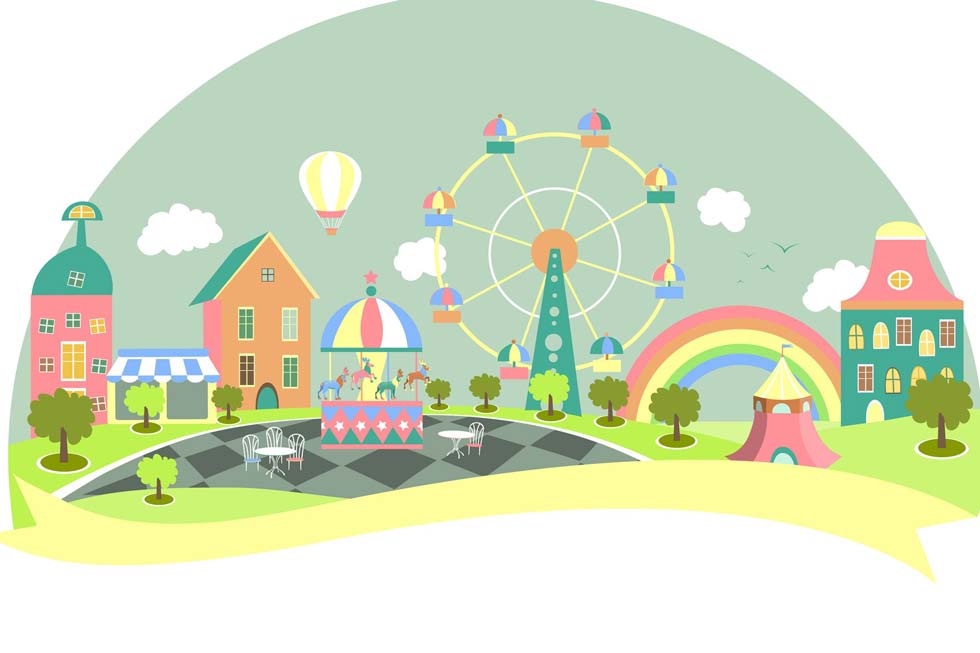 دانلود وکتور فلت و جذاب شهربازی (پارک تفریحی) با رنگ بندی شاد