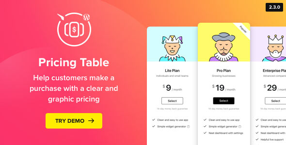 دانلود افزونه وردپرس Pricing Table - ساخت جدول حرفه‌ای وردپرس