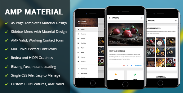 دانلود قالب سایت AMP Material - قالب موبایل و AMP گوگل