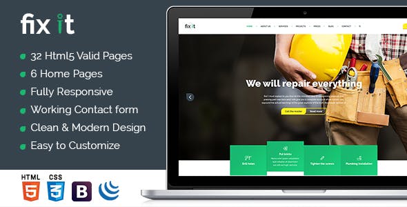 دانلود قالب سایت Fixit Construction - قالب HTML حرفه ای ساخت و ساز