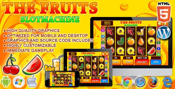 دانلود بازی HTML5 حرفه ای Slot Machine The Fruits