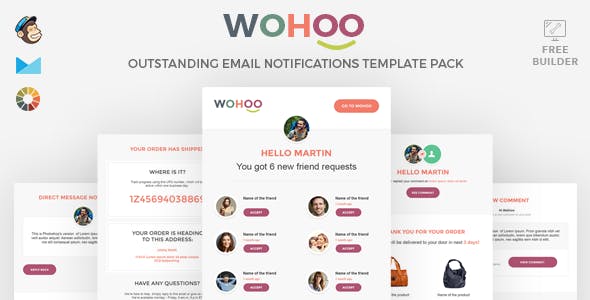 دانلود مجموعه قالب های اعلان ایمیل WOHOO - به همراه سازنده آنلاین