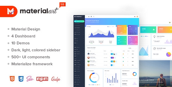 دانلود قالب مدیریتی Materialart - قالب HTML مدیریت و داشبورد حرفه ای
