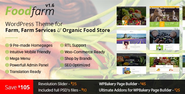 دانلود قالب وردپرس FoodFarm - پوسته خدمات کشاورزی و محصولات ارگانیک