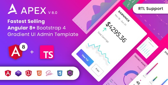 دانلود قالب مدیریت سایت Apex - قالب Angular 8، بوت استرپ 4 و HTML مدیریت