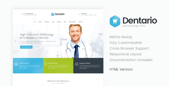 دانلود قالب سایت Dentario - قالب HTML دندانپزشکی واکنش گرا