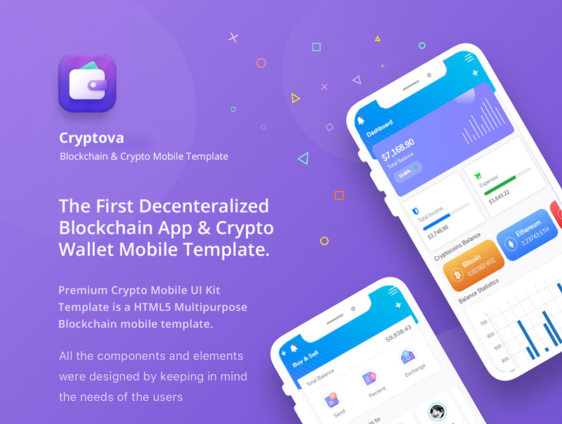 دانلود قالب موبایل Cryptova Wallet App - قالب HTML مدیریت اپلیکیشن