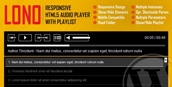 دانلود افزونه وردپرس Lono - پلیر صوتی HTML5 به همراه پلی لیست