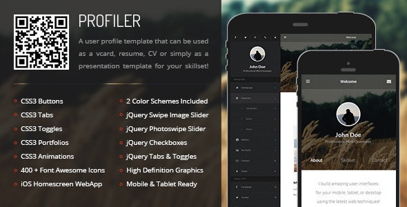 دانلود قالب موبایل Profiler Mobile - قالب html موبایل حرفه ای و واکنش گرا