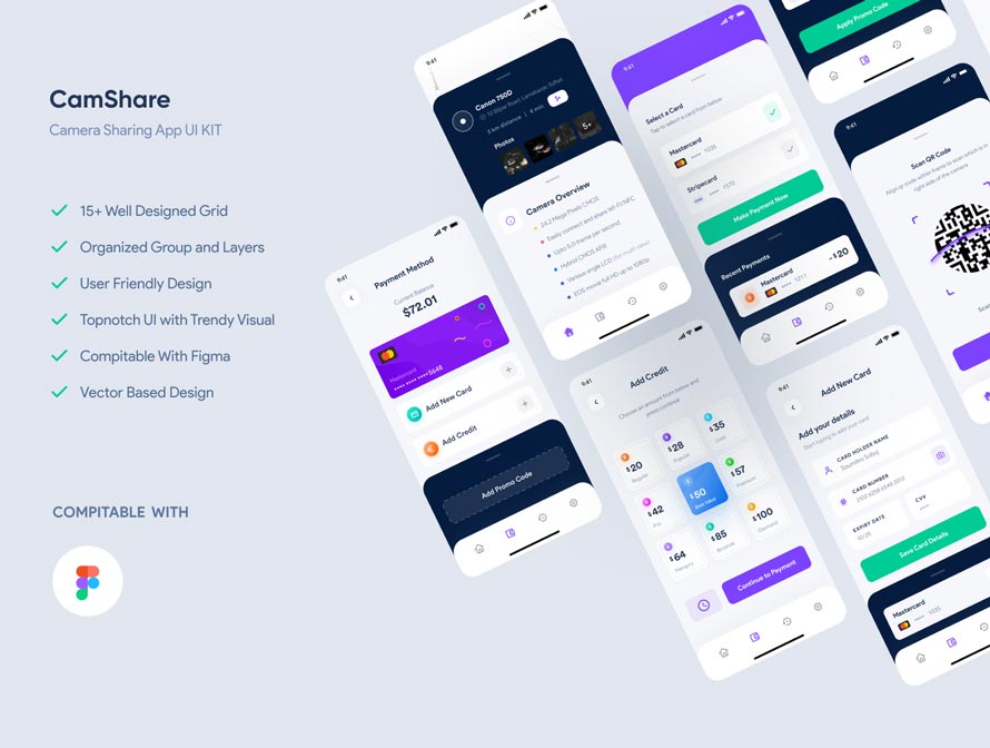دانلود UI Kit اپلیکیشن موبایل Camshare - نسخه iOS