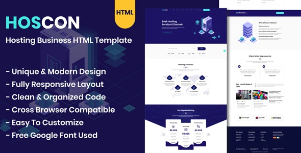 دانلود قالب هاستینگ Hoscon - قالب شرکت هاستینگ و میزبانی HTML