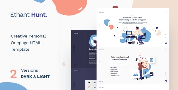 دانلود قالب سایت Ethant Hunt - قالب سایت شخصی و تک صفحه ای HTML