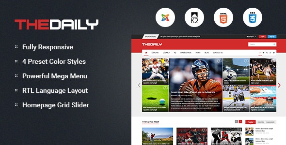 دانلود قالب جوملا TheDaily - قالب خبری واکنش گرا و راست چین جوملا