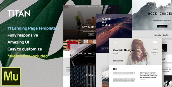 دانلود قالب میوز Titan - قالب صفحه فرود و واکنش گرا Adobe Muse