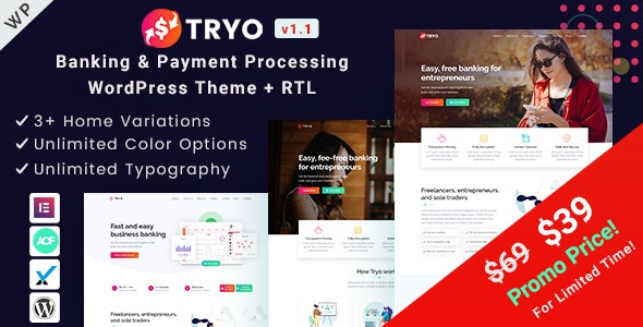 دانلود قالب وردپرس Tryo - پوسته بانکداری و پرداخت الکترونیک وردپرس