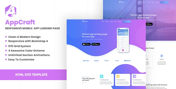 دانلود قالب سایت AppCraft - قالب خلاقانه معرفی اپلیکیشن HTML