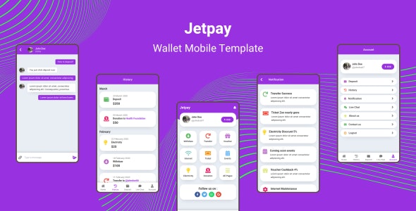 دانلود قالب سایت Jetpay - قالب و کیت اپلیکیشن کیف پول موبایل