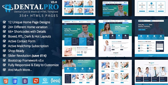 دانلود قالب سایت Dental Pro - قالب دندانپزشکی حرفه ای و واکنش گرا HTML