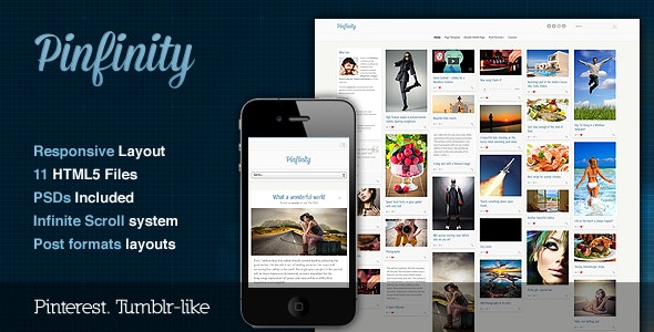 دانلود قالب سایت Pinfinity - قالب خلاقانه و حرفه ای مشابه Thmblr