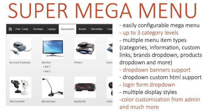 دانلود افزونه و ماژول اپن کارت Super Mega Menu - مگامنو پیشرفته برای اپن کارت