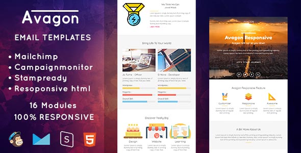 دانلود قالب ایمیل Avagon - قالب واکنش گرا خبرنامه و ایمیل HTML