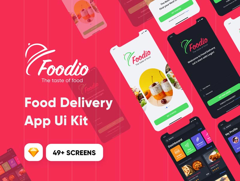 دانلود UI Kit و قالب Sketch حرفه ای Foodio - قالب آماده اپلیکیشن رستوران آنلاین