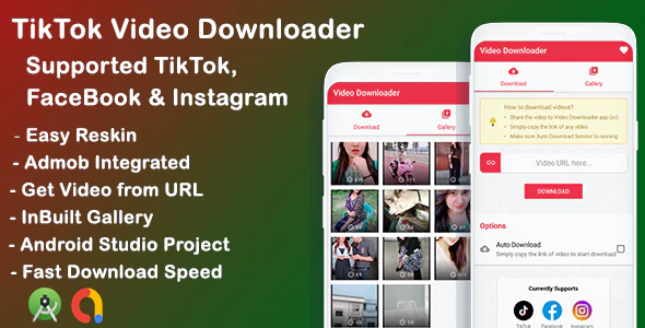 دانلود سورس اپلیکیشن اندروید Video Downloader with Browser دانلود سورس اندروید Tiktok, Facebook, Instagram video downloader