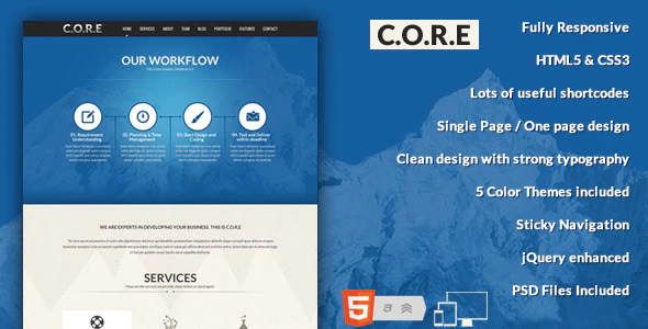 دانلود قالب سایت Core - قالب HTML5 تک صفحه ای و واکنش گرا