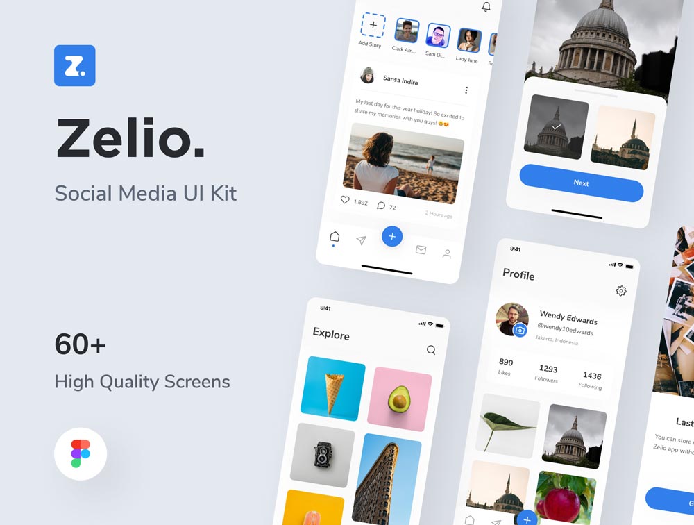 دانلود UI Kit اپلیکیشن موبایل شبکه اجتماعی Zelio - برپایه iOS