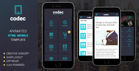 دانلود قالب موبایل Codec - قالب موبایل مدرن و ریسپانسیو HTML