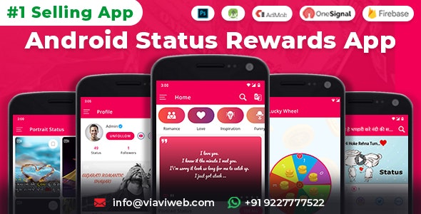دانلود سورس اپلیکیشن اندروید Android Status App With Reward Point
