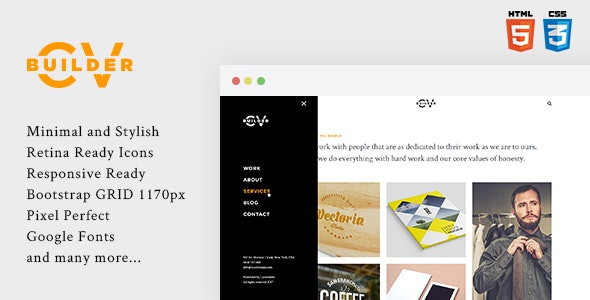 دانلود قالب سایت Cvbuilder - قالب نمونه کار حرفه ای و خلاقانه HTML5