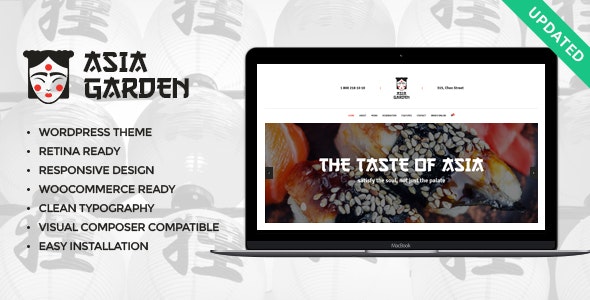 دانلود قالب وردپرس Asia Garden - پوسته رستوران حرفه ای وردپرس