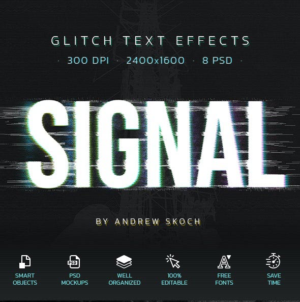 دانلود مجموعه فایل لایه باز افکت متن Glitch فتوشاپ