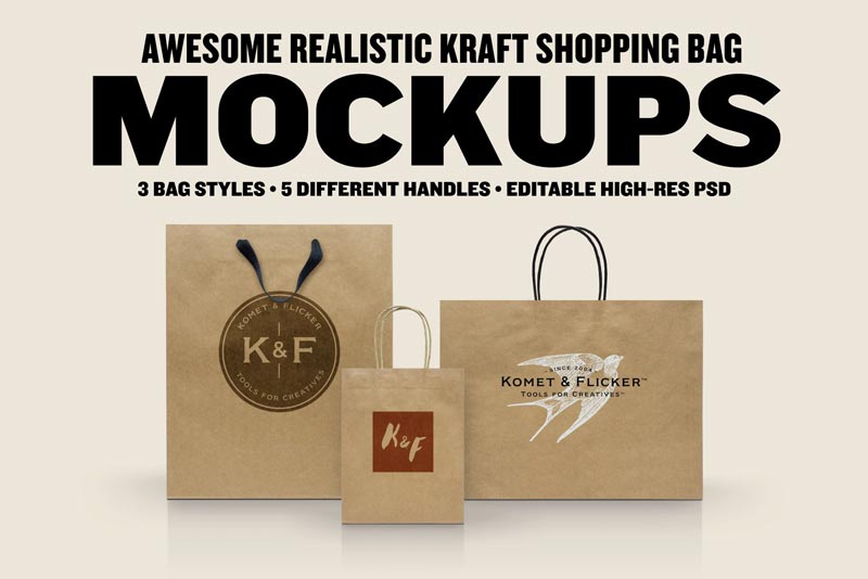 دانلود موکاپ Realistic Kraft Shopping Bag