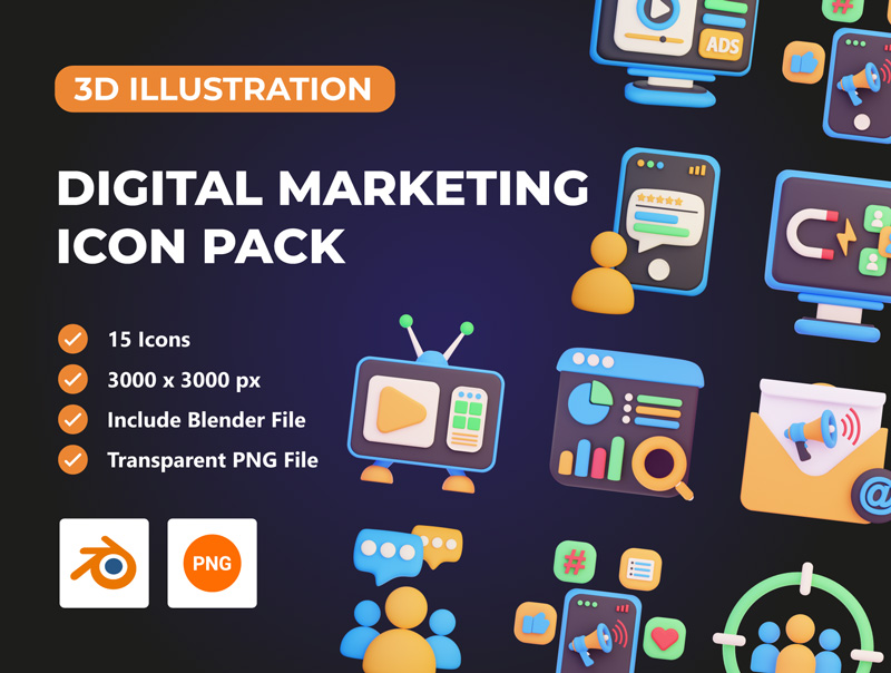 Digital Marketing 3D Icon Pack