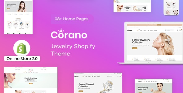 دانلود قالب شاپیفای فروشگاه جواهرات Corano