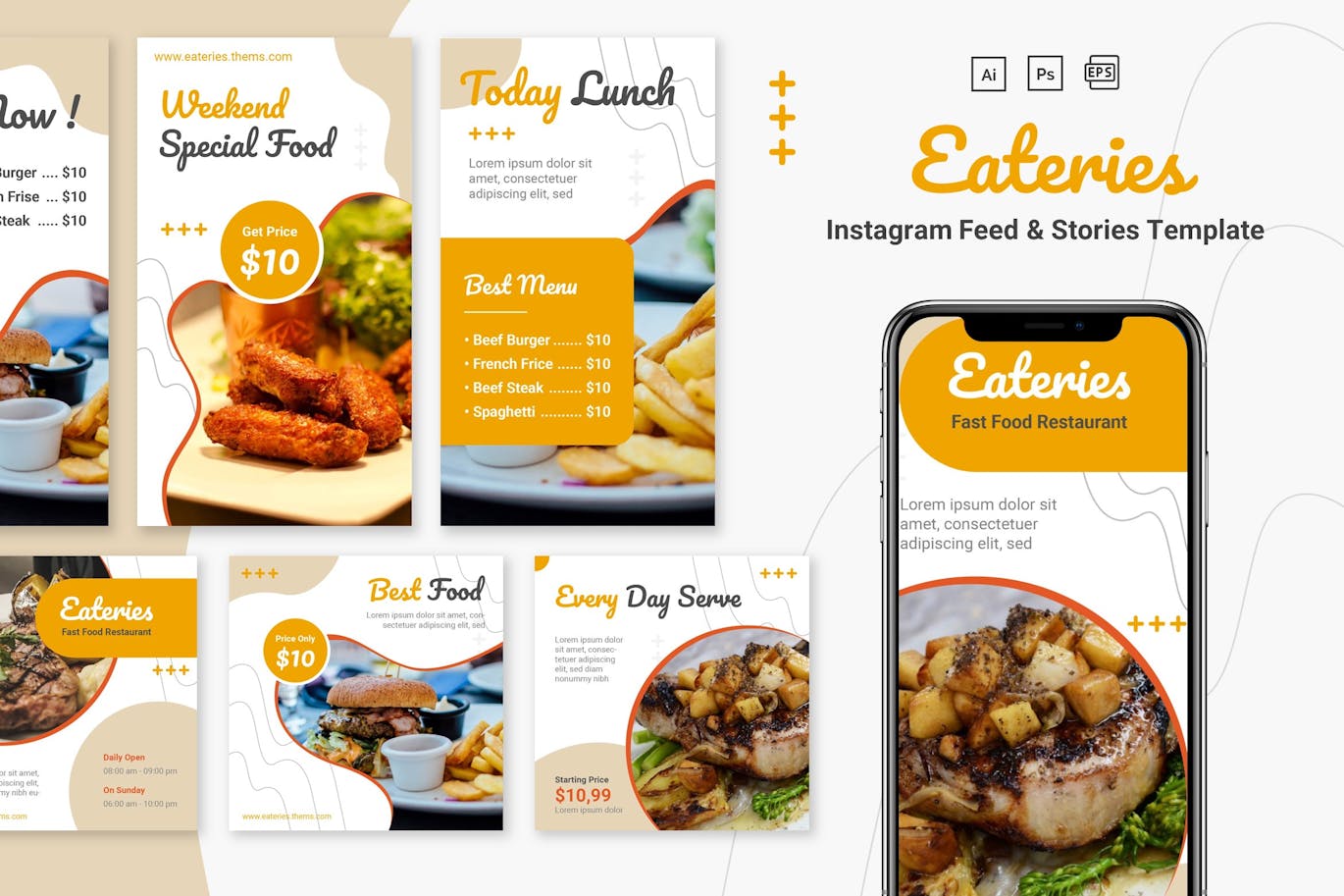 دانلود قالب های آماده پست و استوری اینستاگرام Eateries