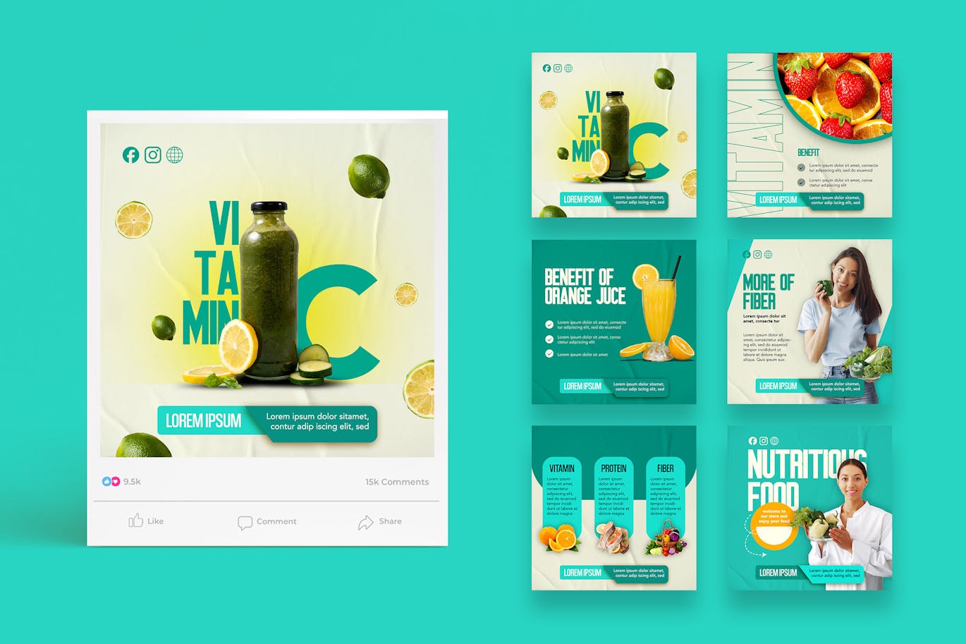 Nutrition Social Media Post Templates دانلود قالب های آماده پست اینستاگرام Nutrition