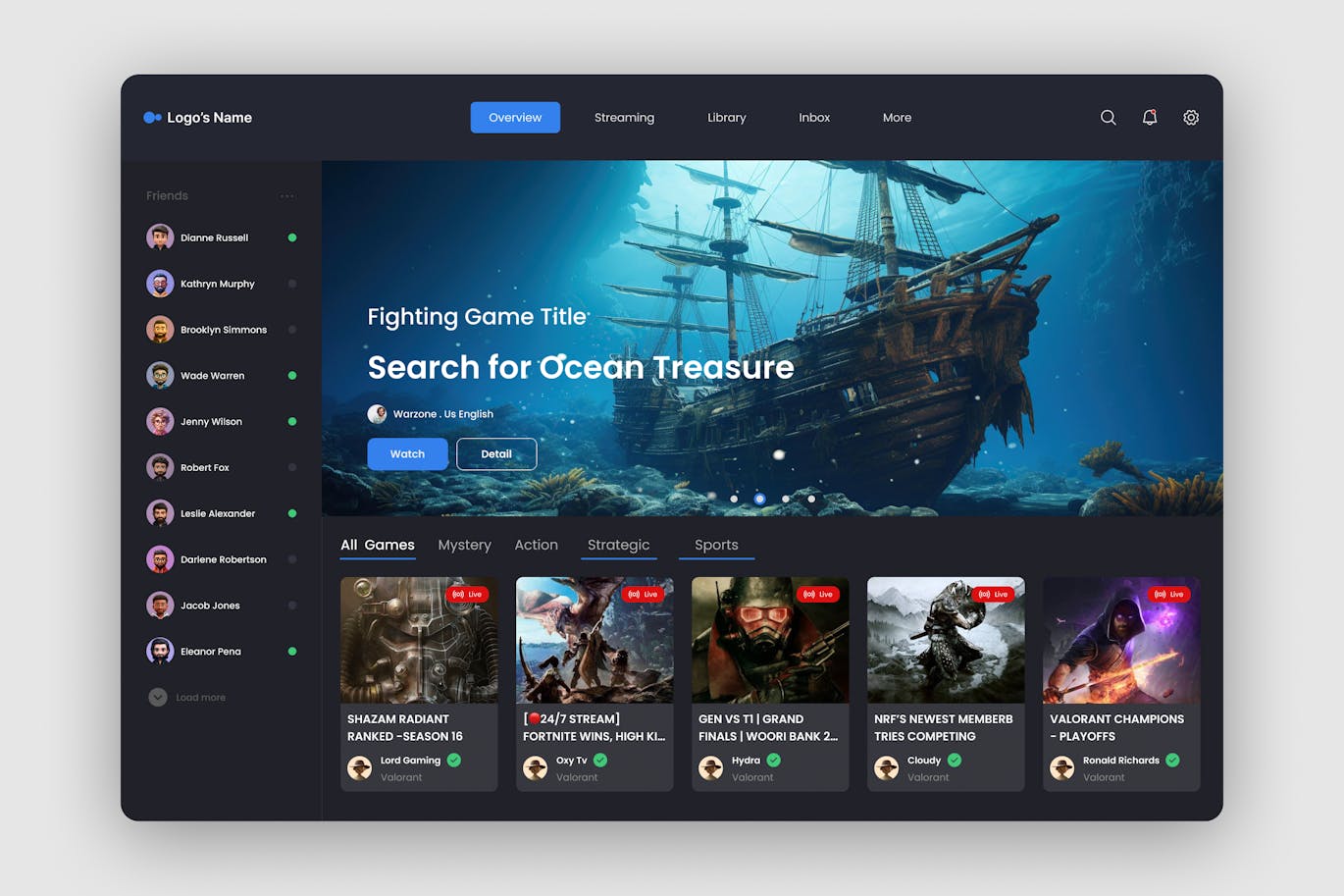 دانلود رابط کاربری Streaming Game Dashboard UI Kit