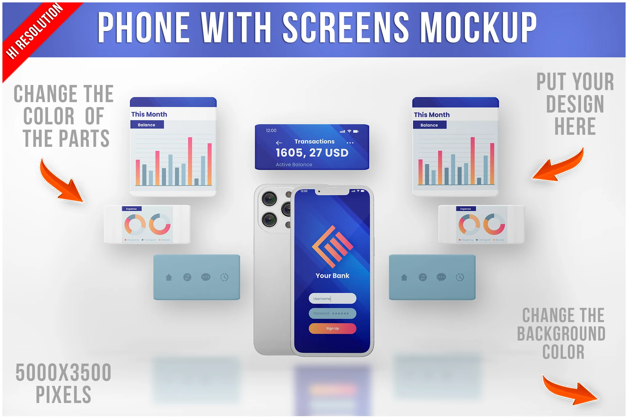 Phone with Screens Mockup دانلود موکاپ لایه باز Phone with Screens Mockup