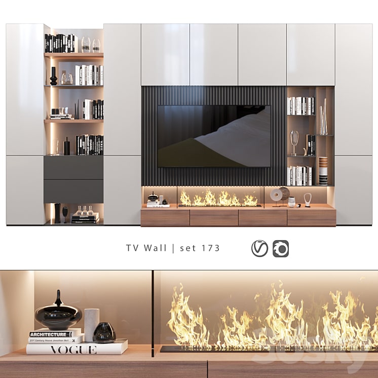 TV Wall set 173-min دانلود فایل سه بعدی TV Wall | set 173