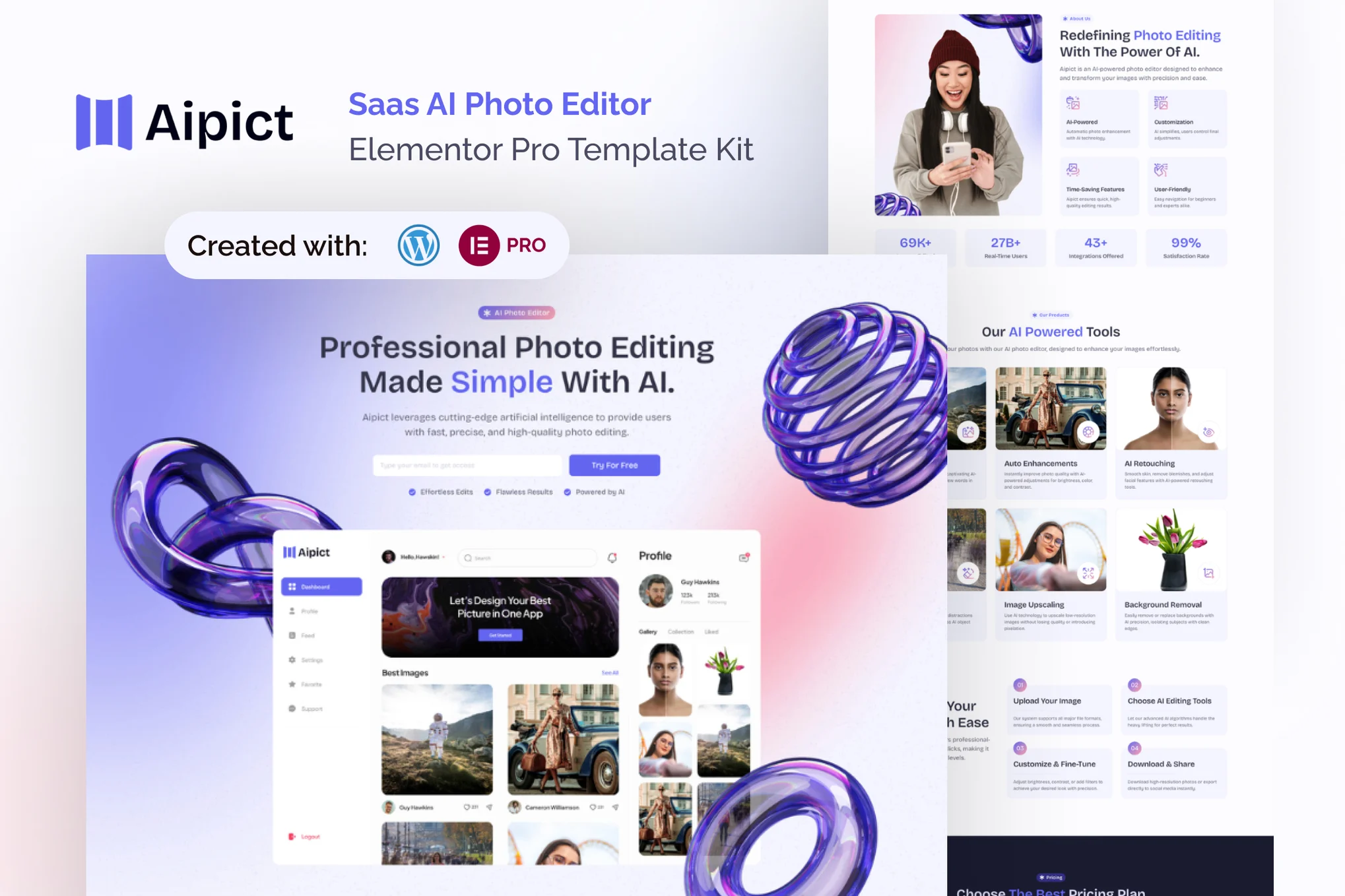 Aipict - Saas AI Photo Editor Website Elementor Pro Template Kit