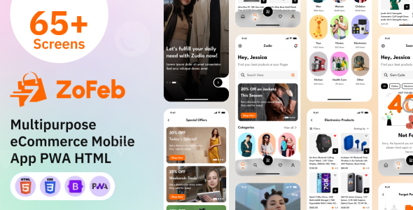 دانلود قالب PWA و اپلیکیشن موبایل فروشگاهی ZoFeb