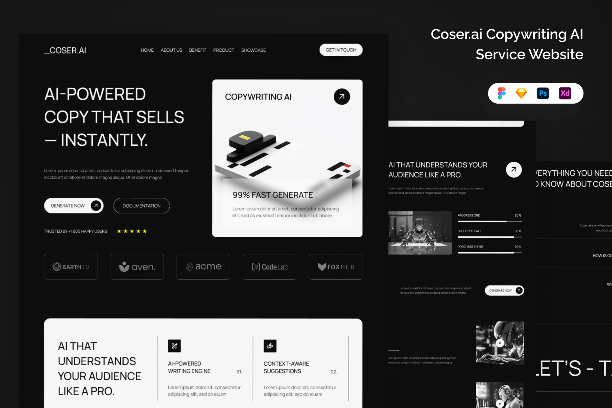 قالب فیگما Coser.ai - Copywriting AI Service Website