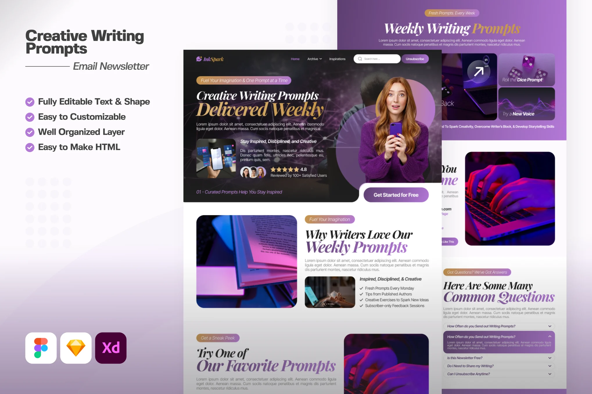 قالب فیگما Creative Writing Prompts Email Newsletter