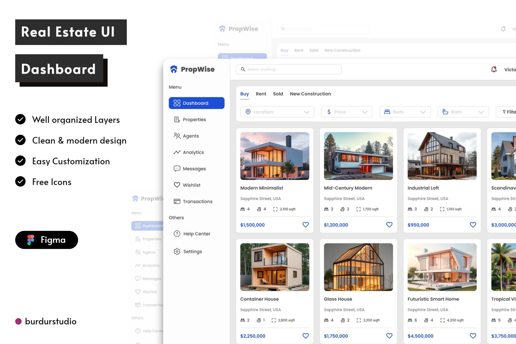 دانلود قالب فیگما Real Estate Dashboard UI Kit