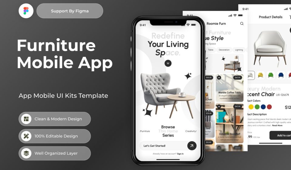 دانلود قالب فیگما اپلیکیشن موبایل فروش مبلمان Furniture Mobile Apps