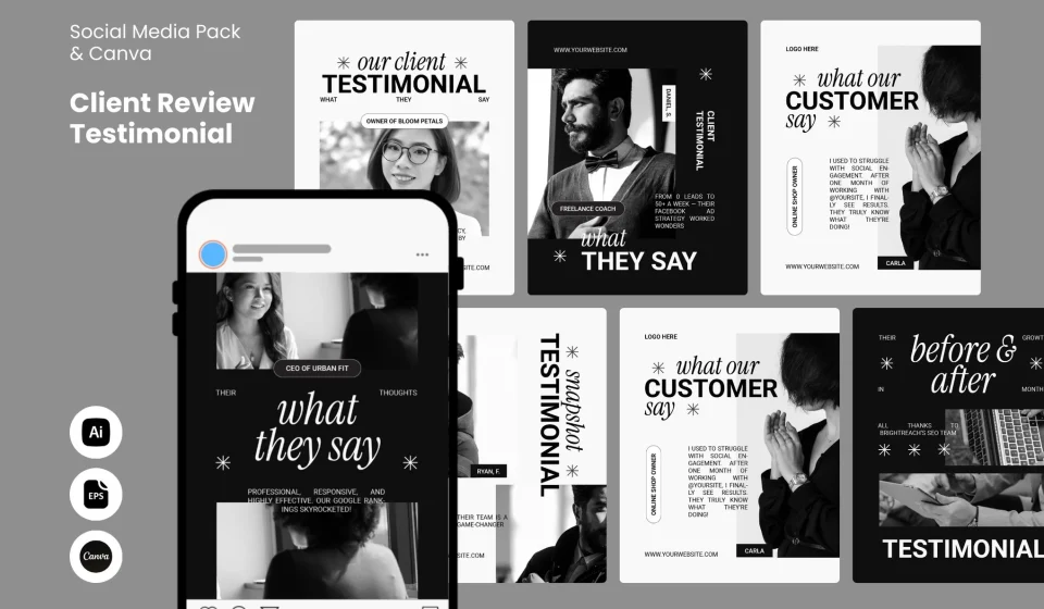 دانلود پکیج پست اینستاگرام و Canva نظرات مشتریان