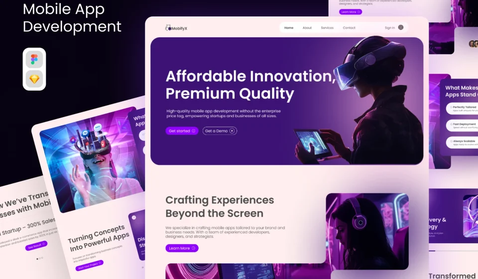 دانلود قالب وب‌سایت توسعه اپلیکیشن موبایل MobifyX